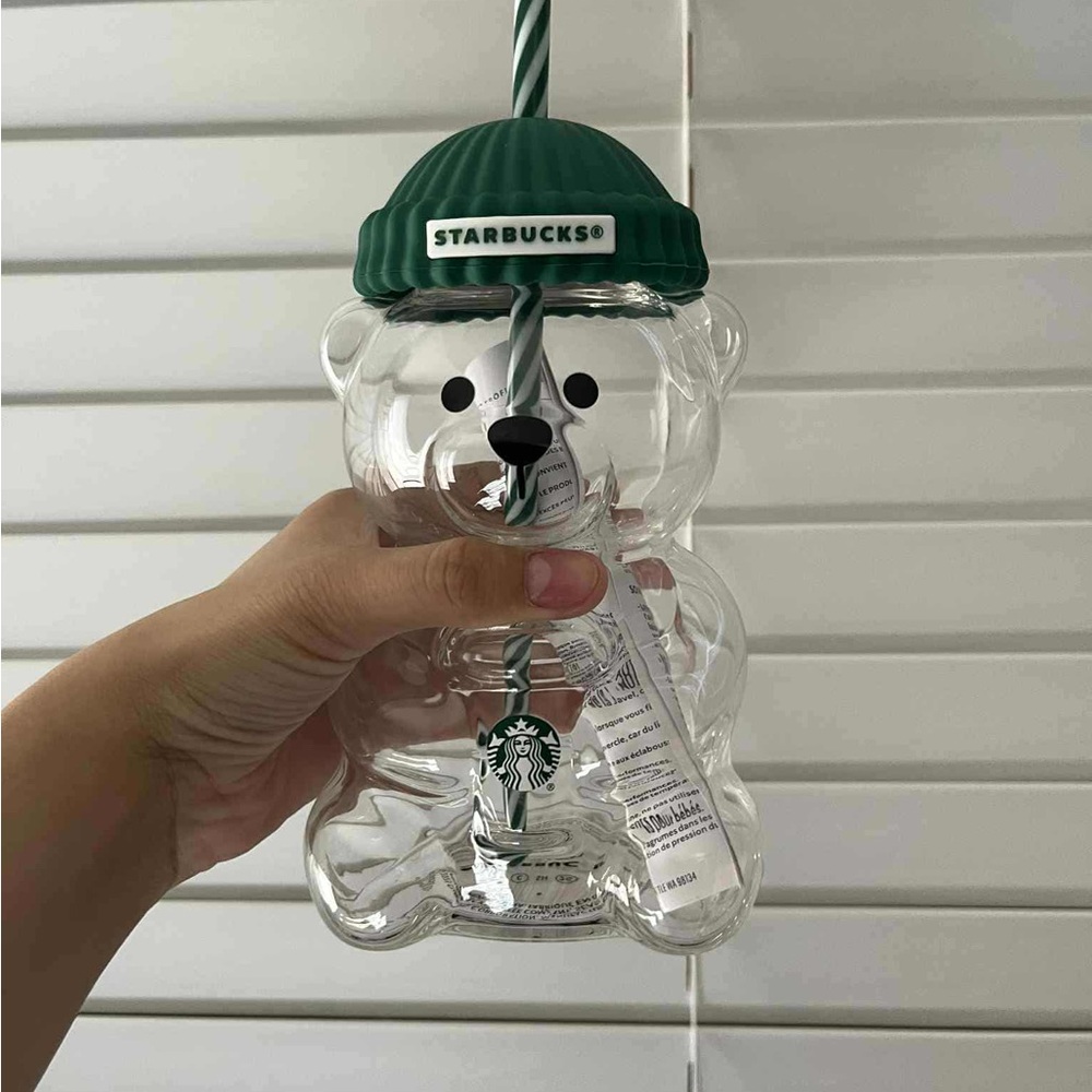 Starbucks Clear Bear Tumbler with Dark Green Lid